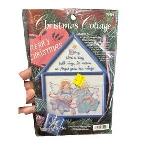 Bucilla 95 Needlepoint Kit unopened with frame- Angels Christmas- Blue- 4X6 in